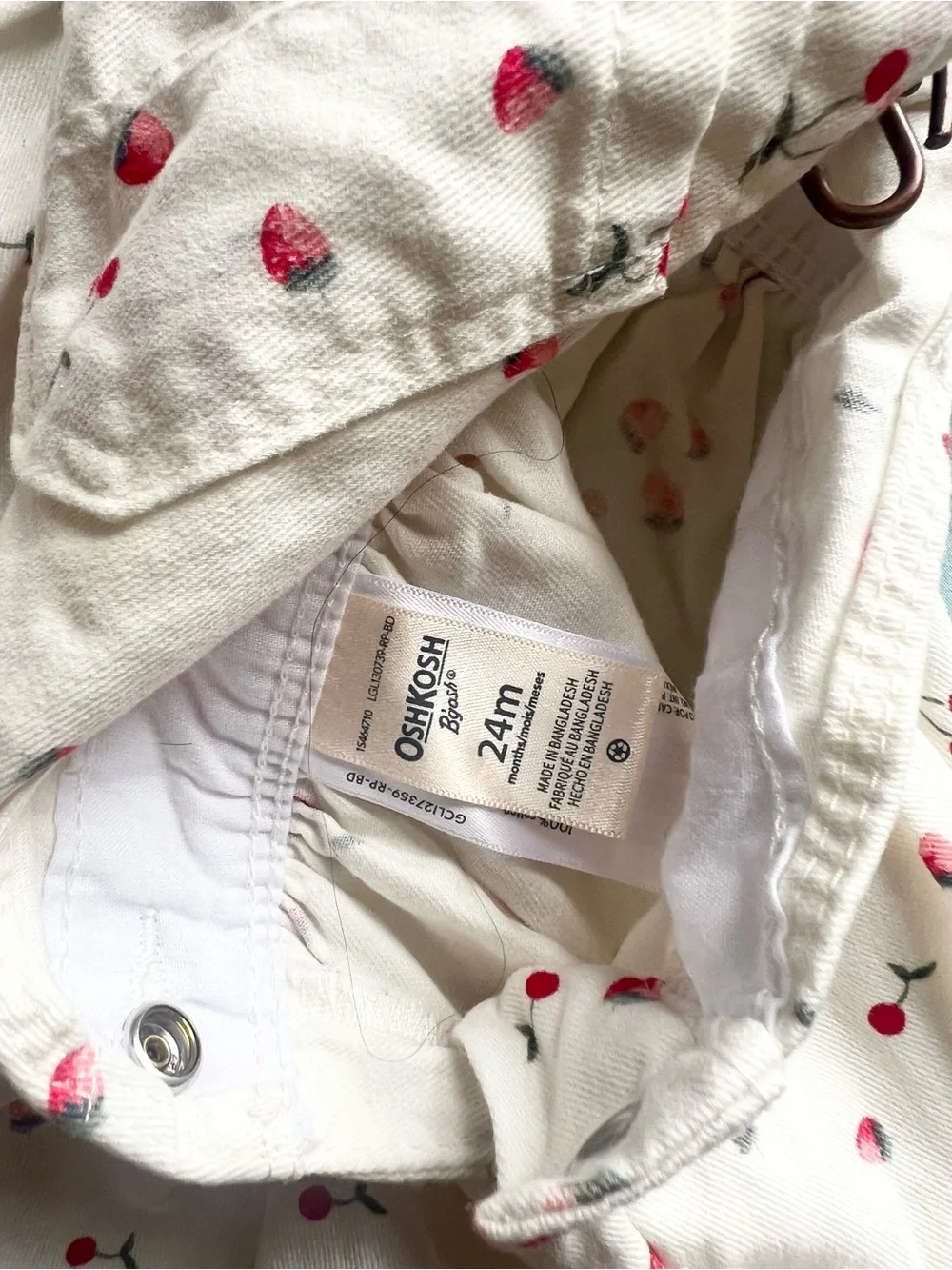 OshKosh B'Gosh Cream Cherry Print Overall Dress with Peter Pan collared shirt 24